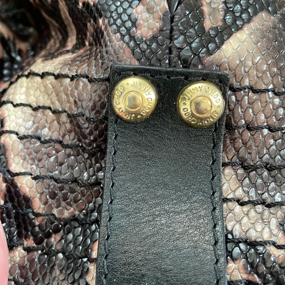 Faux Black, Tan and Gray Python Shoulder Bag With Gold Accents - Picture 8 of 9